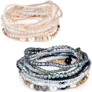 fuqimanman2020 bohemian crystal beaded stackable bracelets handmade colorful crystal pearl seed beads bracelets for women jewelry (h)