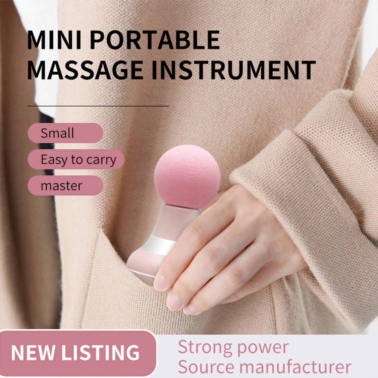 Mini Massager Portable Pocket Massager Support for Woman USB Charging 6 Speed Vibration Mode Head and Neck Relaxation Muscles and Pain Relief (Pink)