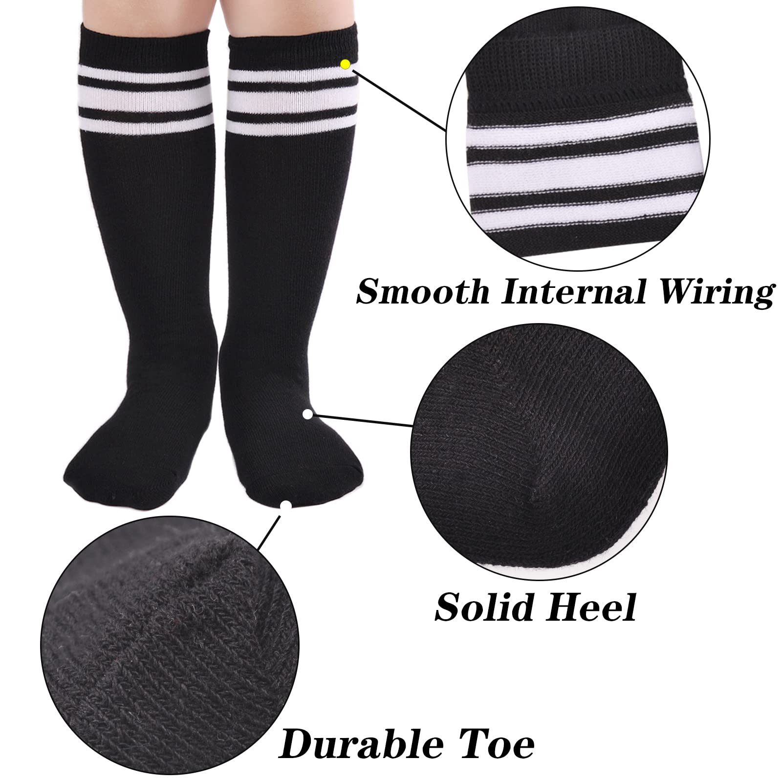 hakugoo Kids Soccer Socks Toddler Striped Knee High Socks 6 Pairs School Uniform Socks Cotton Sports Socks for Boys Girls (Assorted, 5-7 Years)