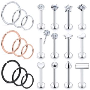 Vsnnsns 18G Threadless Push in Nose Rings for Women Men 316L Surgical Stainless Steel L Shaped Nose Studs Screw Bone Nose Rings Hoops Piercings 18 Gauge Nostril Piercing Nose Studs Jewelry 2mm CZ