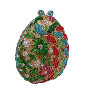 DEBIMY Peacock Carving Crystal Evening Clutch Sparkly Rhinestone Bags for Women Bridal Wedding Handbag Party Purse Rose Red