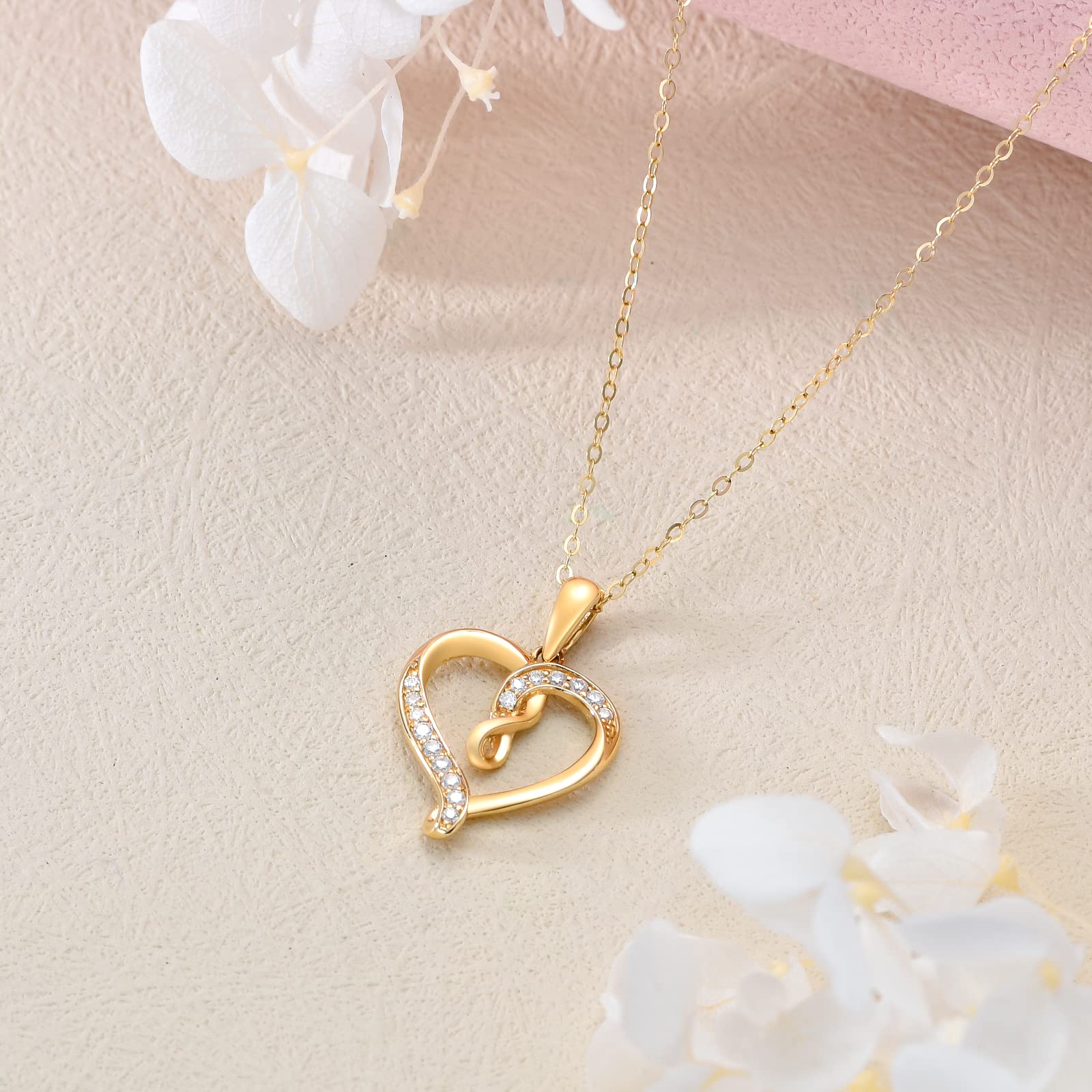 Ayafee Infinity Love Heart Pendant Necklace for Women 14K Solid Gold Heart Necklace with Moissanite for Valentines Day Anniversary