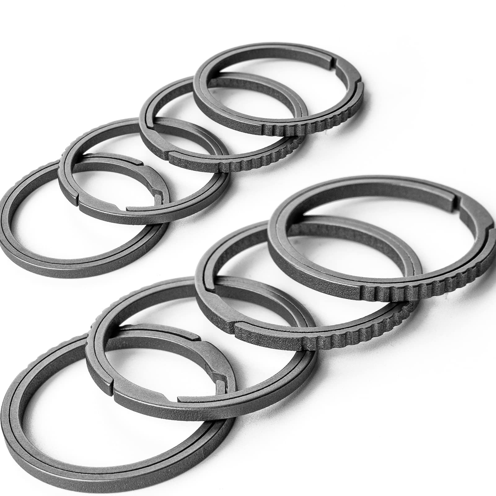 FEGVE Key Ring, Titanium Side Pushing Key Rings Keychain Rings Small Split Keyrings for Men (Grey-8pcs)