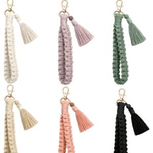 Poagoep Macrame Boho Keychain Bracelet Handmade Tassel Wristlet Keychain Keyring Holder Wrist Lanyard for Women(7)