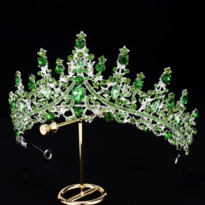 CURASA Green Crown Princess for Women Elegant Tiaras for Women Crystal Crown with Comb Gorgeous Hair Accessories for Women Birthday Party Halloween Wedding Prom