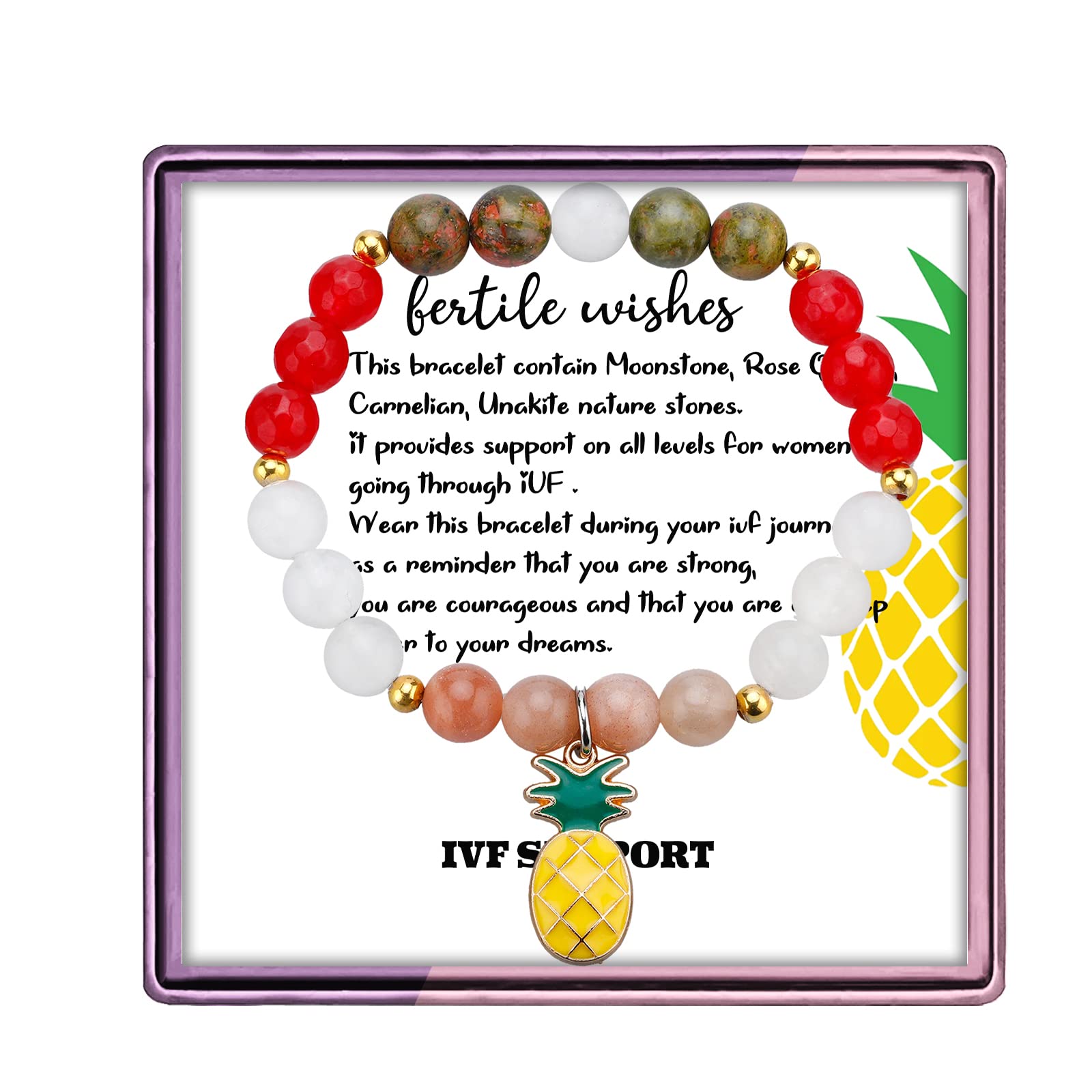 Haoze IVF Gifts for Women Infertility Pineapple Charm Bracelet Fertility Journey Bracelet Positive Pregnancy Reiki Infused Jewelry Pregnancy Gift for Her(Pineapple)