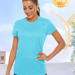 TACVASEN UV Protection Shirts for Women Summer Crewneck Tops UPF 50+ Sun Protection Short Sleeve T Shirt, Ice Blue, XL