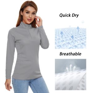 CRYSULLY Women's Classic Long Sleeve Shirts Lightweight Sun Protection Outdoor Running Top Light Grey