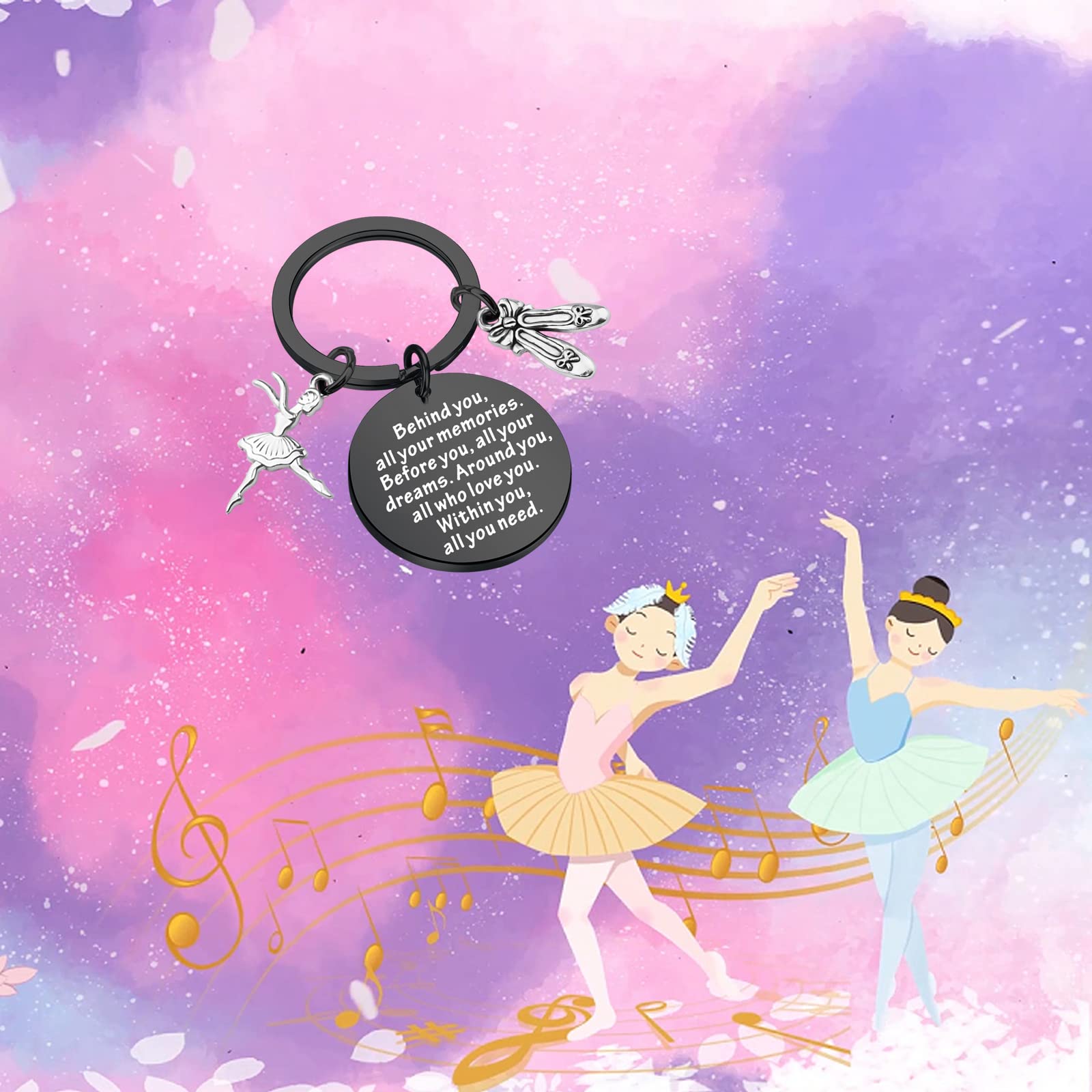 FEELMEM Ballet Dancing Gifts Dance Class Dancer Gift Dance Recitals Gift Behind You All Your Memories Keyring Graduation Gift(black)