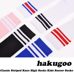 hakugoo Kids Soccer Socks Toddler Striped Knee High Socks 6 Pairs School Uniform Socks Cotton Sports Socks for Boys Girls (Assorted, 5-7 Years)