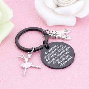 FEELMEM Ballet Dancing Gifts Dance Class Dancer Gift Dance Recitals Gift Behind You All Your Memories Keyring Graduation Gift(black)