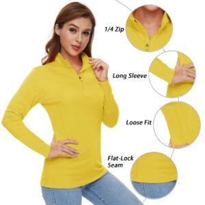 CRYSULLY Women's UPF 50+ Long Sleeve 1/4 Zip Lightweight Pullover Hiking Workout Tops Yellow