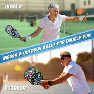 niupipo Pickleball Paddles, Pickleball Paddle Set of 2 w/Honeycomb Core, Fiberglass Surface, 2 Durable Overgrips, 1 Bag, 4 Pickleball Balls, Pickleball Paddle for Outdoor & Indoor Family Games