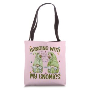 hanging with my gnomies butterfly dandelion spring gnome tote bag