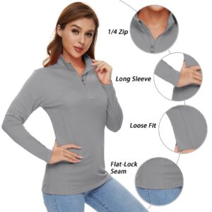 CRYSULLY Women's Classic Long Sleeve Shirts Lightweight Sun Protection Outdoor Running Top Light Grey