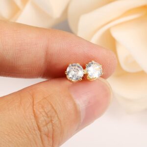 6 Pairs 14K Gold Small Stud Earrings Set for Women Cubic Zirconia Heart Ball Butterfly Flower Stud Earrings Set