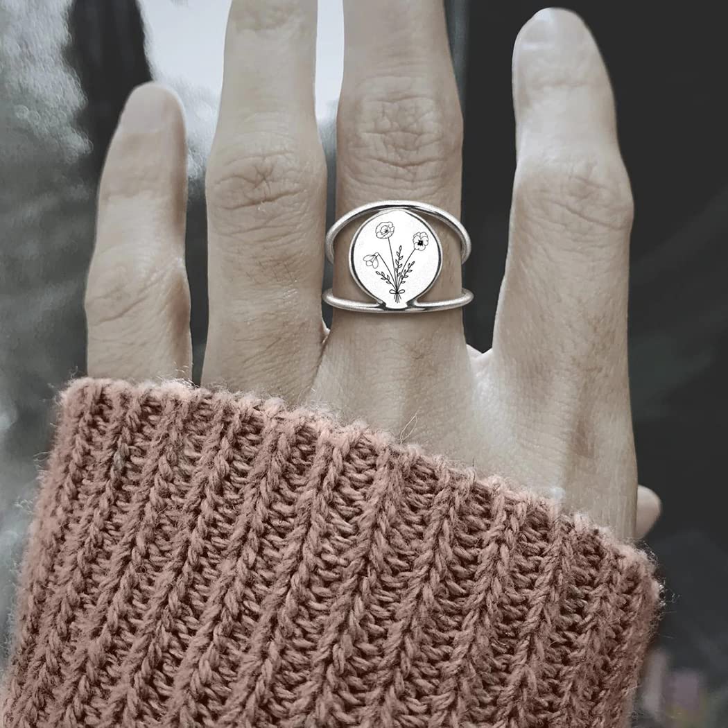 SIMONLY Mothers Day Gifts Personalized Flower Bouquet Ring Birth Flower Ring Sterling Silver Month Flower Ring for Women Mother Daughter