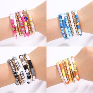 28-30Pcs Heishi Surfer Bracelets Set Colorful Preppy Evil Eye Star Beaded Stretch Bracelets Clay Stackable Boho Disc Bracelets Y2k Aesthetic Summer Beach Jewelry for Women Teens, beads, not know