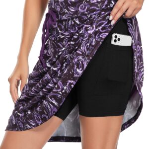 BLEVONH Skirts for Women Knee Length, Womens Golf Skirt 20" Athletic Skorts Skirts Drawstring High Waisted Summer Tennis Skirts with Pockets Violet L