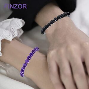 FINZOR 12Pcs 8mm Healing Stone Beads Bracelets for Women Men Semi-precious Gemstone Crystal Beaded Bracelets Lava Rock Tiger Eye Amethyst Chakra Bracelets Unisex Adjustable