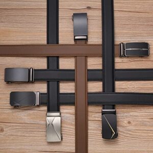 SENDEFN Leather Belt for Men Automatic Ratchet Buckle Slide Dress Casual Belts 1 3/8'' Wide Adjustable Trim to Fit(Black-47)