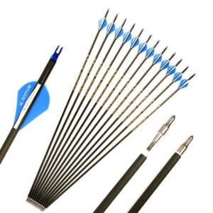 600 Spine Arrow 28 Inch Arrow Target Practice Arrow Hunting Arrow Carbon Arrows Compound Bow Recurve Bow Adult Youth Archery Indoor Outdoor Shooting Bullet Field Tip 12pc Blue