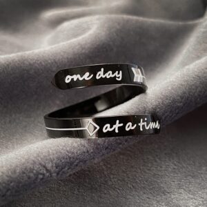 Opening Black One day at a time Ring Stainless Steel Adjustable Jewelry Inspirational Opening Stacking Cute Hiphop Band