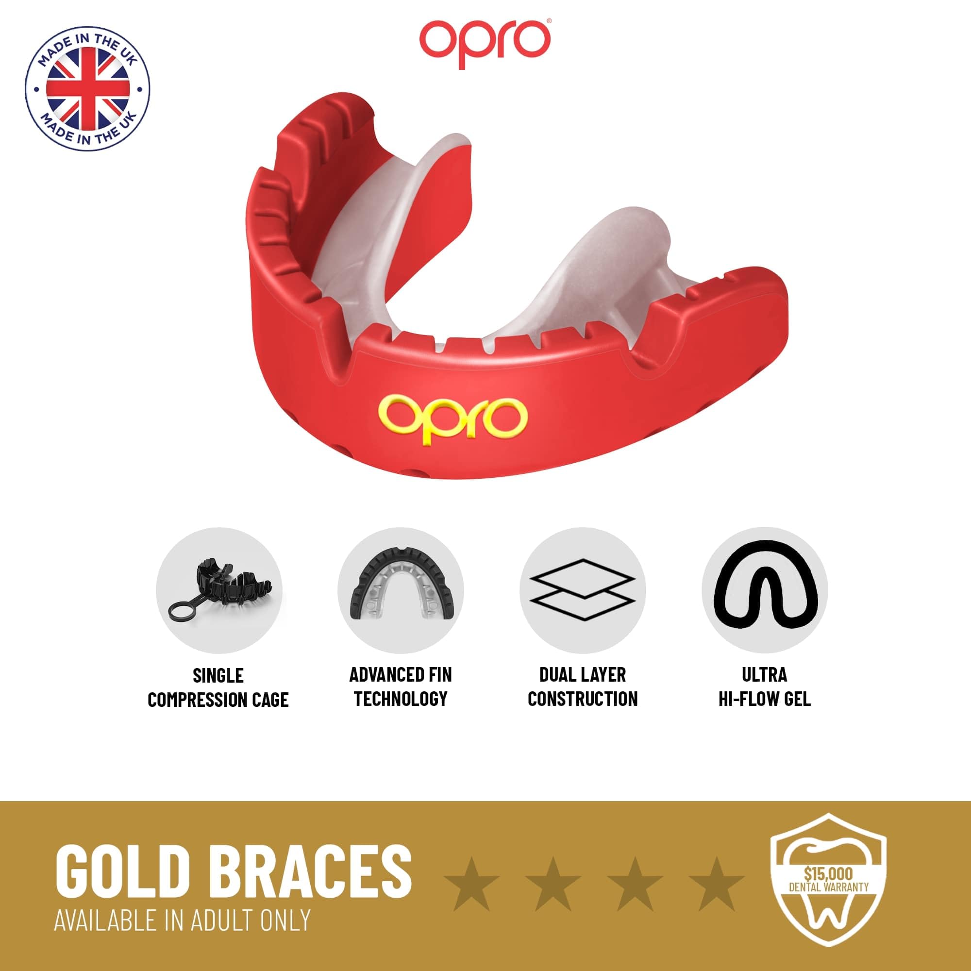 OPRO Gold Level Mouthguard For Braces + Strap, Adults and Youth Sports Mouth Guard, Featuring Revolutionary Fitting Technology for Football, Lacrosse, Hockey, Combat and Contact Sports (Black)