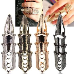 DEBOTTY Punk Finger Claws Rings Set for Women Men Gold Black Silver Bronze Knuckle Full Finger Ring Punk Gothic Ring (4pcs Silver+Black+Gold+Bronze)