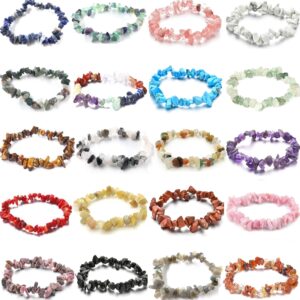 FINZOR 20Pcs Gemstone Bracelets Chakra Crystal Irregular Chips Beads Stretch Bracelets for Women Align Chakras/Conquer Fear/Increase Communication Reiki