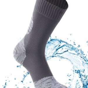 Agdkuvfhd Waterproof Hiking Socks for Men, Waterproof Warm Windproof Neoprene Socks Cold Weather Lightweight Seamless Anti Blister Hunting Sock 1 Pair (Gray, Large)