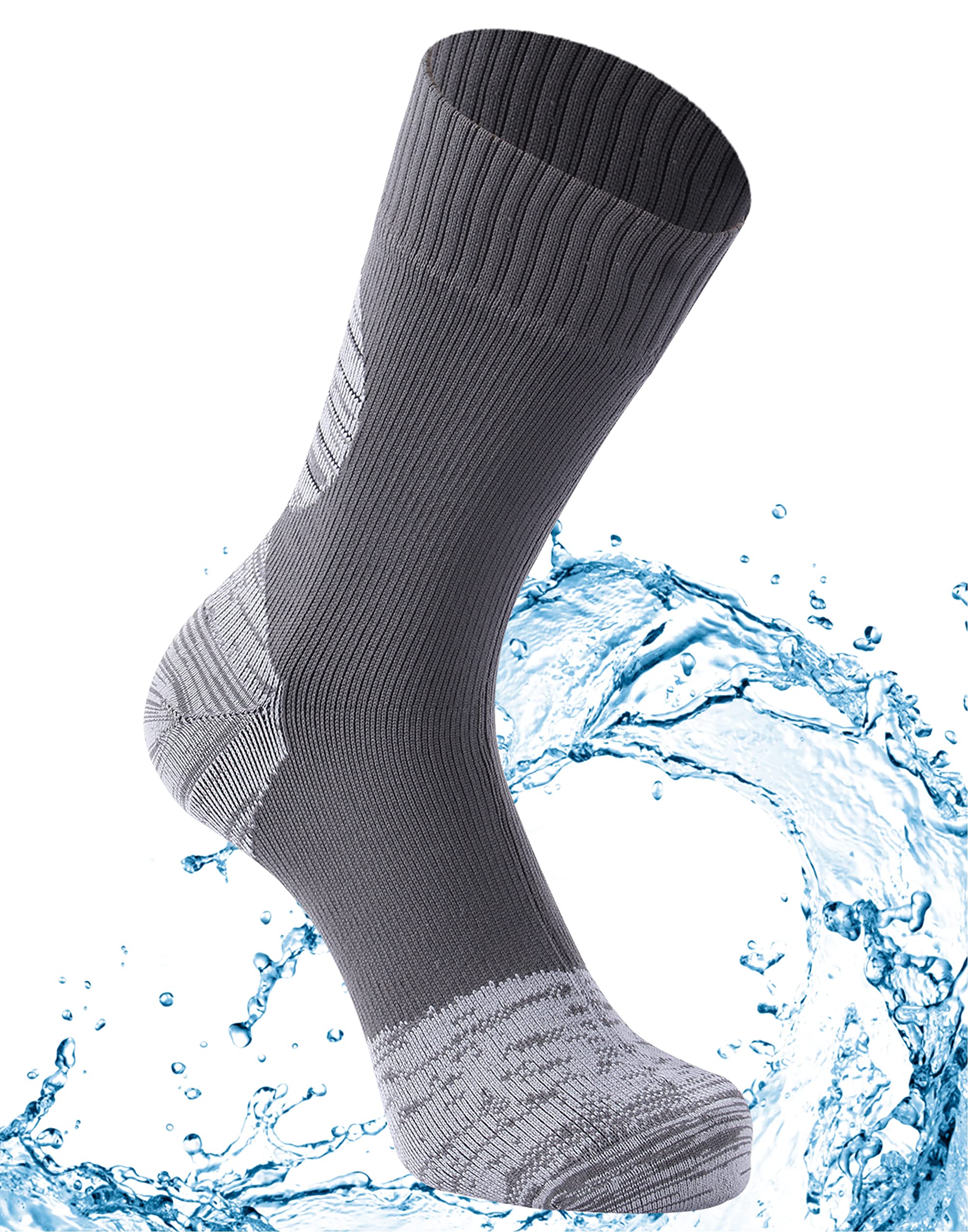 Agdkuvfhd Waterproof Hiking Socks for Men, Waterproof Warm Windproof Neoprene Socks Cold Weather Lightweight Seamless Anti Blister Hunting Sock 1 Pair (Gray, Large)