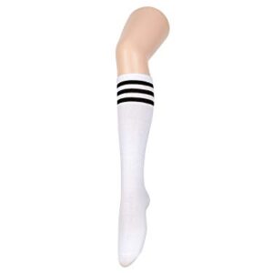 Komorebi Women's Knee High Athletic Socks Stripes Tube Sport Socks Soft Strench High Socks for Women Outdoor White Black One Size