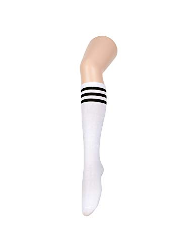 Komorebi Women's Knee High Athletic Socks Stripes Tube Sport Socks Soft Strench High Socks for Women Outdoor White Black One Size