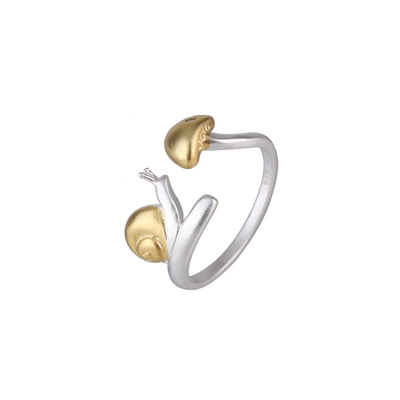 Mushroom Snail Open Ring for Women Teen Silver Plated Cubic Zirconia Fashion Personality Adjustable Expandable Stackable Knuckle Tail Ring Cute Animal Personalized Christmas Birthday Exquisite Jewelry Gift Bff