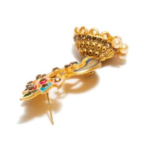 Bindhani Indian Bollywood Style Gold Toned Peacock Meenakari Jhumka Earrings For Women