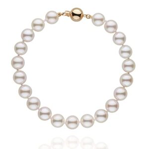 7.5-8.0 mm White Akoya AA+ Cultured Pearl Bracelet 7.5-inch 14K White Gold