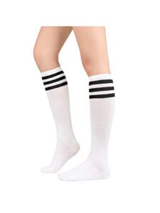 komorebi women's knee high athletic socks stripes tube sport socks soft strench high socks for women outdoor white black one size