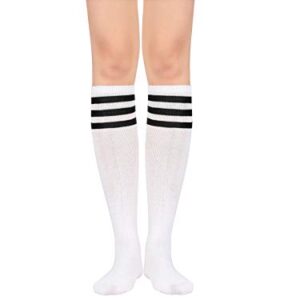 Komorebi Women's Knee High Athletic Socks Stripes Tube Sport Socks Soft Strench High Socks for Women Outdoor White Black One Size