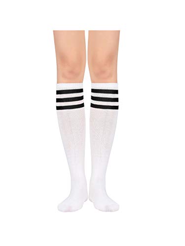 Komorebi Women's Knee High Athletic Socks Stripes Tube Sport Socks Soft Strench High Socks for Women Outdoor White Black One Size