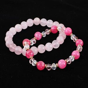 IDEAJOY 8 Pcs Pink Bracelet for Women, Bohemian Multi-Layer Beaded Stacking Summer Pink Bracelets Barbie Jewelry Gifts, Strand Stretch Sparkly Crystal Beads Wrap Slip-on Cuff Bangle Bracelet Set Gift