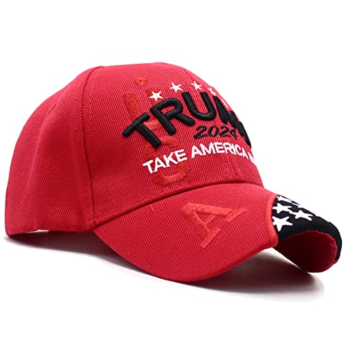 DailyCarry Trump 2024 USA Embroidered Hat Take America Back Hat Donald Trump Hat Black Red Adjustable Baseball Cap for Women Men (Red)