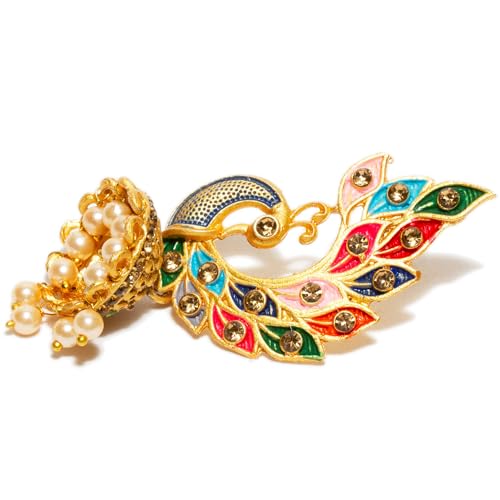 Bindhani Indian Bollywood Style Gold Toned Peacock Meenakari Jhumka Earrings For Women