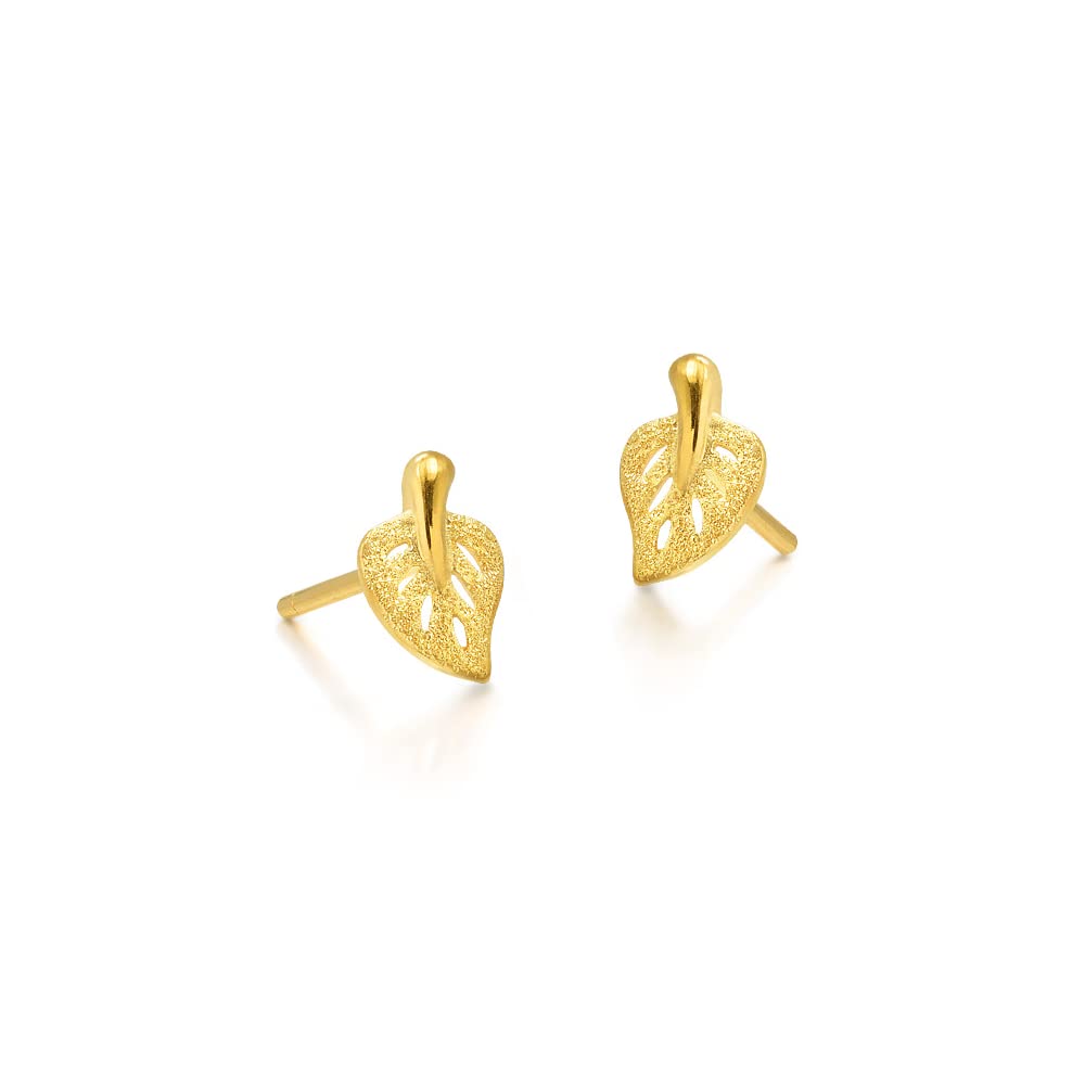 CHOW SANG SANG 999.9 24K Solid Gold Leaf Stud Earrings for Women 68725E