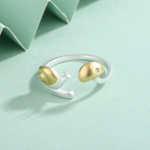 Mushroom Snail Open Ring for Women Teen Silver Plated Cubic Zirconia Fashion Personality Adjustable Expandable Stackable Knuckle Tail Ring Cute Animal Personalized Christmas Birthday Exquisite Jewelry Gift Bff