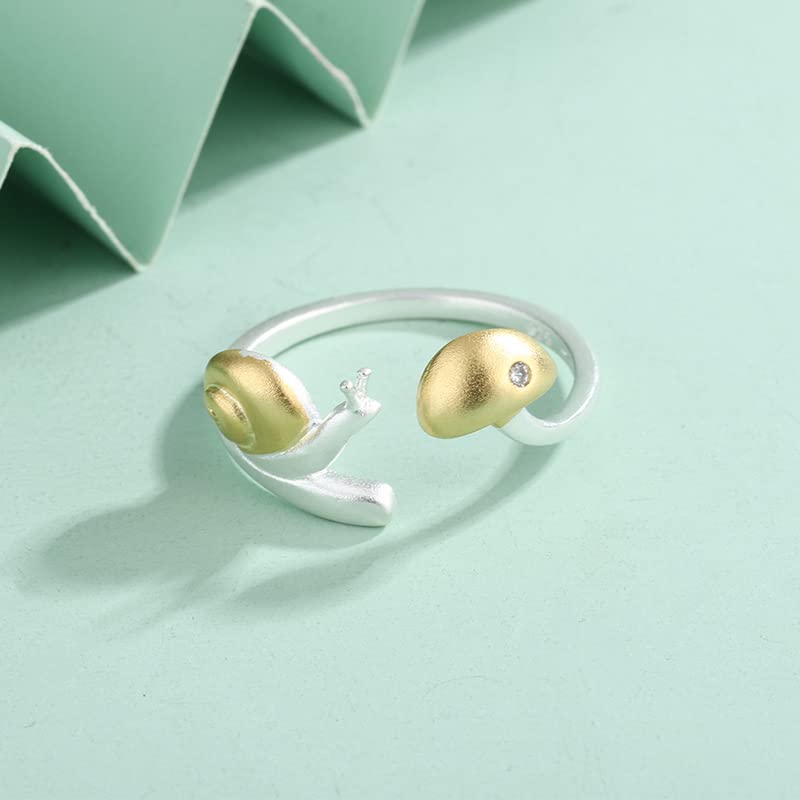 Mushroom Snail Open Ring for Women Teen Silver Plated Cubic Zirconia Fashion Personality Adjustable Expandable Stackable Knuckle Tail Ring Cute Animal Personalized Christmas Birthday Exquisite Jewelry Gift Bff