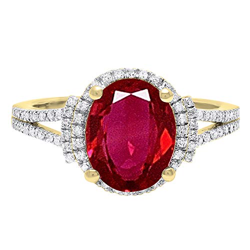 Dazzlingrock Collection 14K 10X8 MM Oval Lab Created Ruby & Round Diamond Halo Bridal Ring, Yellow Gold, Size 10