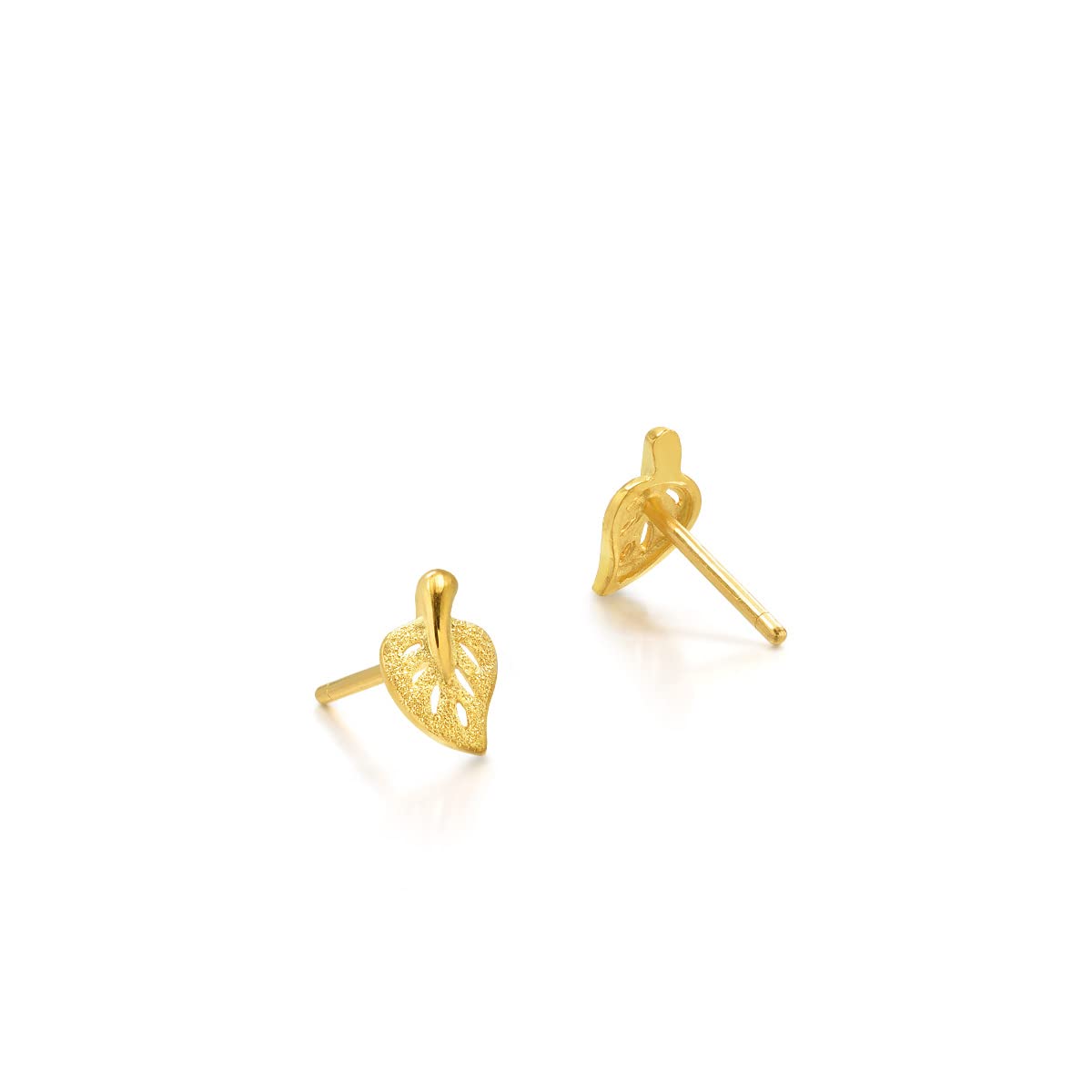 CHOW SANG SANG 999.9 24K Solid Gold Leaf Stud Earrings for Women 68725E