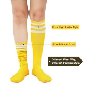 Komorebi Women's Knee High Athletic Socks Stripes Tube Sport Socks Soft Strench High Socks for Women Outdoor White Black One Size