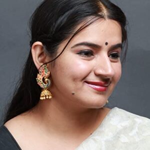 Bindhani Indian Bollywood Style Gold Toned Peacock Meenakari Jhumka Earrings For Women